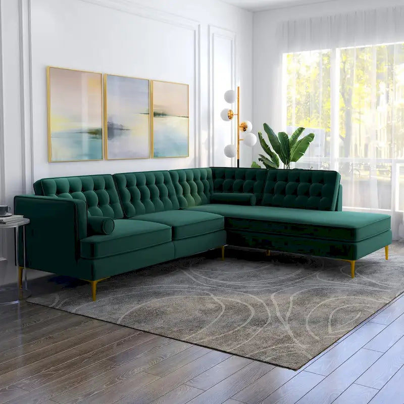 Chatty Velvet Modern Tufted Living Room Corner Sectional Sofa