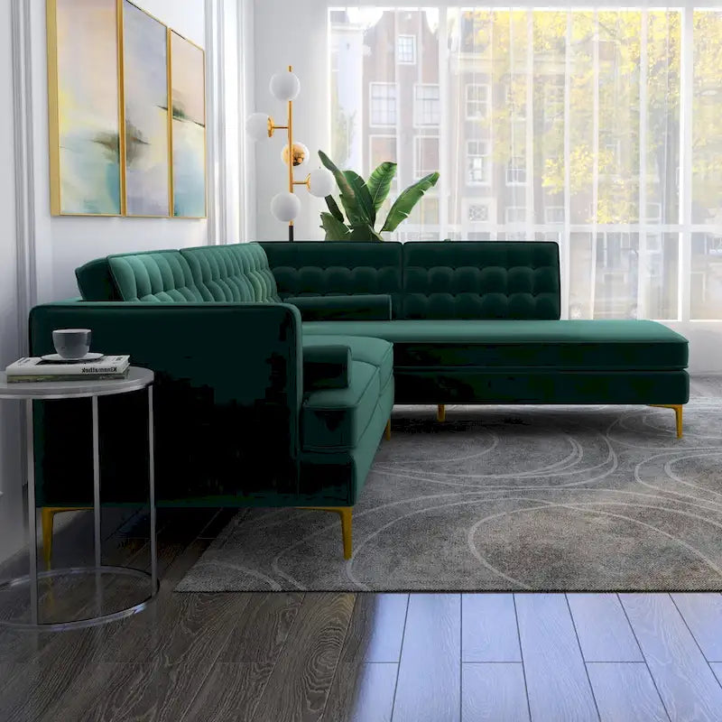 Chatty Velvet Modern Tufted Living Room Corner Sectional Sofa