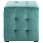 Harmony Teal Velvet Upholstered Tufted Cube Ottoman