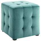 Harmony Teal Velvet Upholstered Tufted Cube Ottoman