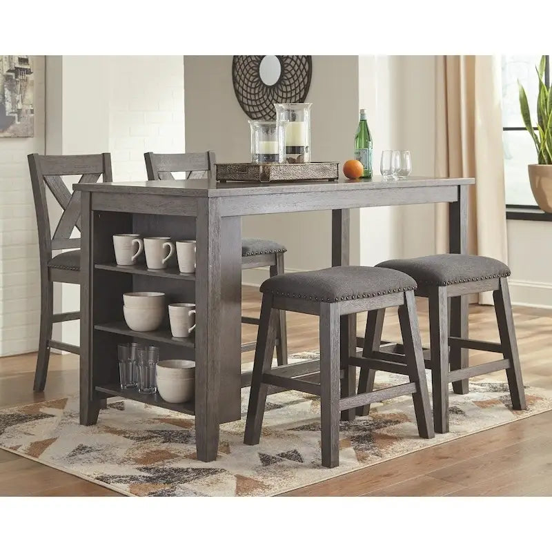 Tavolo da pranzo rettangolare altezza bancone Caitbrook con contenitore - Grigio