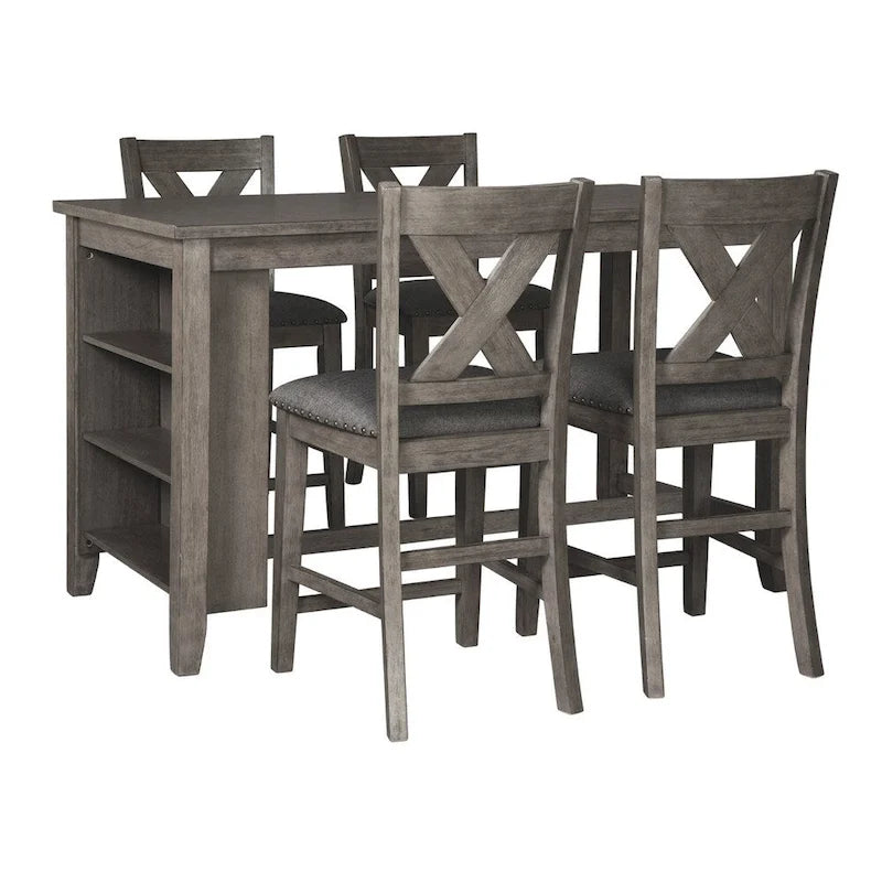 Tavolo da pranzo rettangolare altezza bancone Caitbrook con contenitore - Grigio