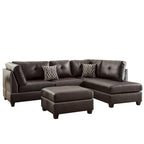Plushed Bonded Leather 3 Pieces Sectional Set In Brown