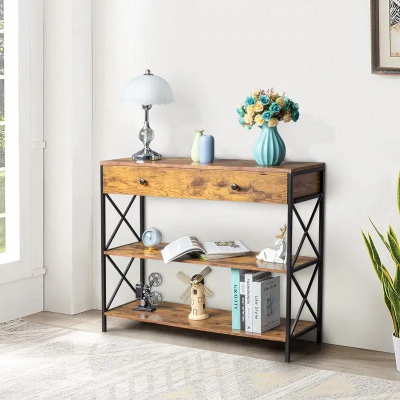 3 Tier Entryway Console Table with Drawer and 2 Open Storage