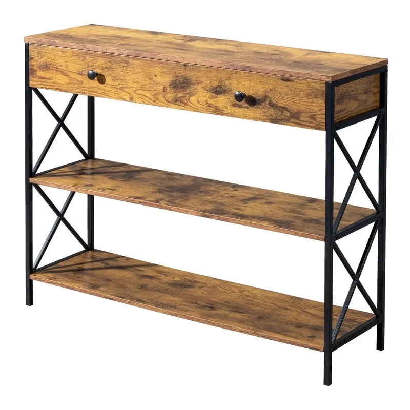 3 Tier Entryway Console Table with Drawer and 2 Open Storage