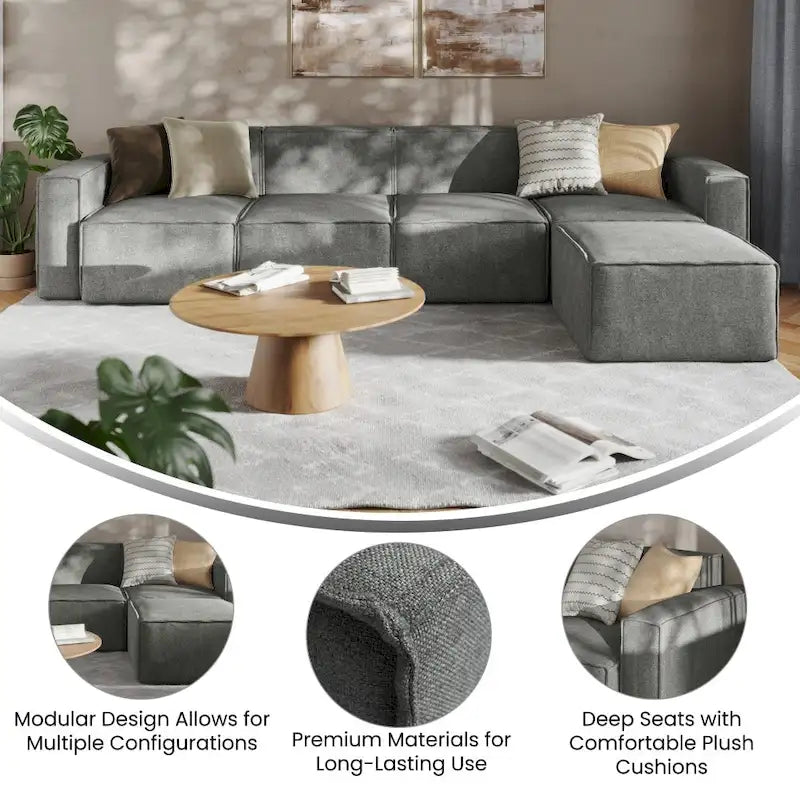 Contemporary 5 Piece Modular Sectional Sofa with Ottoman