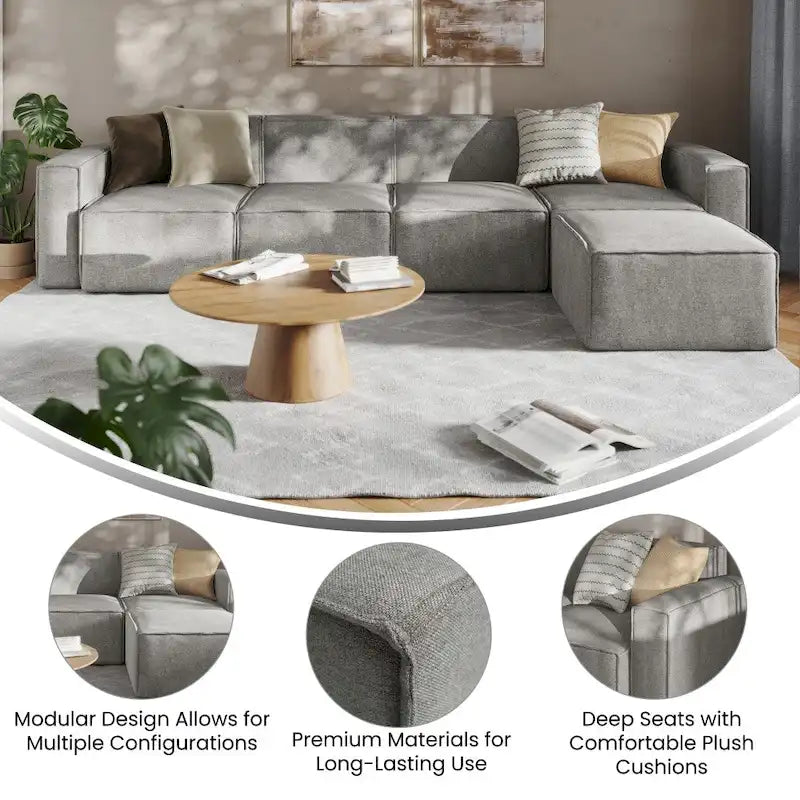 Contemporary 5 Piece Modular Sectional Sofa with Ottoman