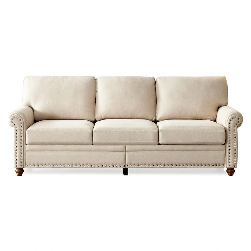 Linen Fabric Upholstery with Storage Loveseat (Beige)