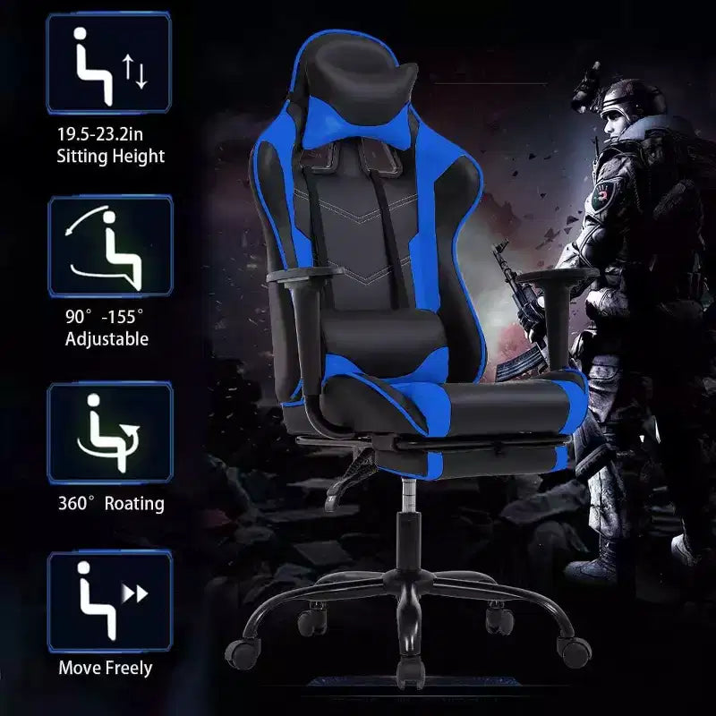 FDW PC Gaming Chair Desk Chair Office Chair Executive High Back PU Leather Racing Computer Chair with Lumbar Support Footrest