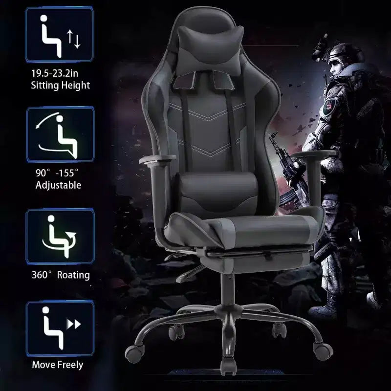 FDW PC Gaming Chair Desk Chair Office Chair Executive High Back PU Leather Racing Computer Chair with Lumbar Support Footrest