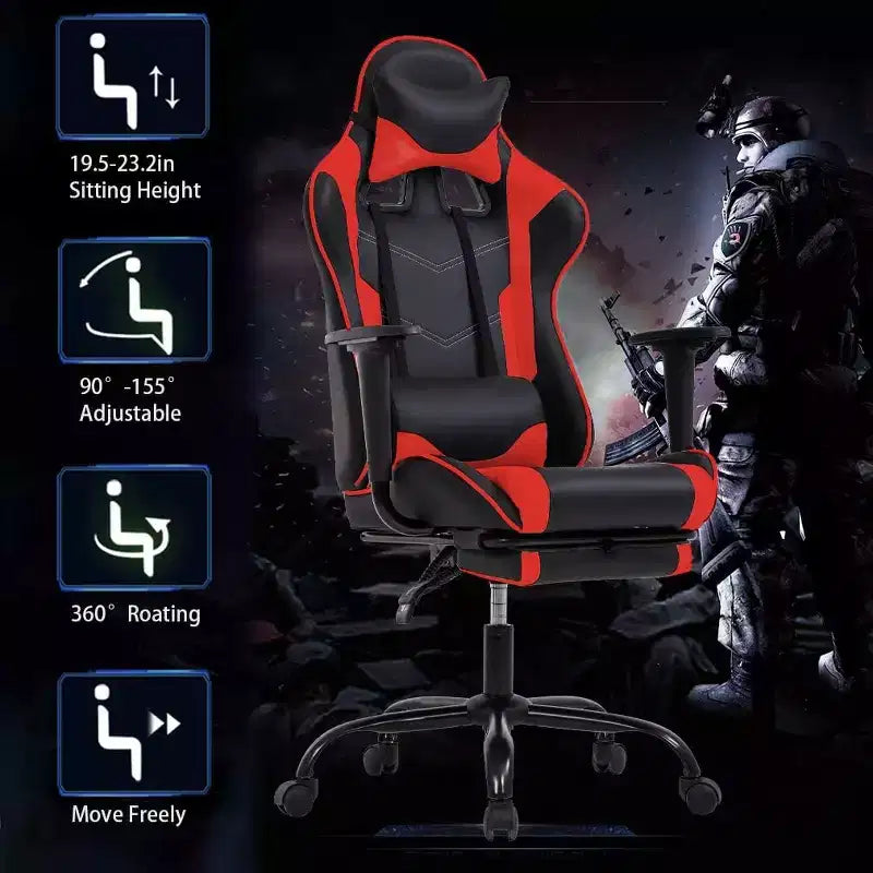 FDW PC Gaming Chair Desk Chair Office Chair Executive High Back PU Leather Racing Computer Chair with Lumbar Support Footrest
