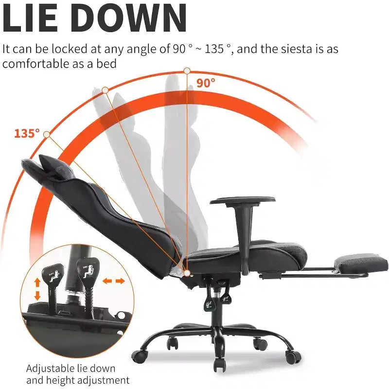 FDW PC Gaming Chair Desk Chair Office Chair Executive High Back PU Leather Racing Computer Chair with Lumbar Support Footrest