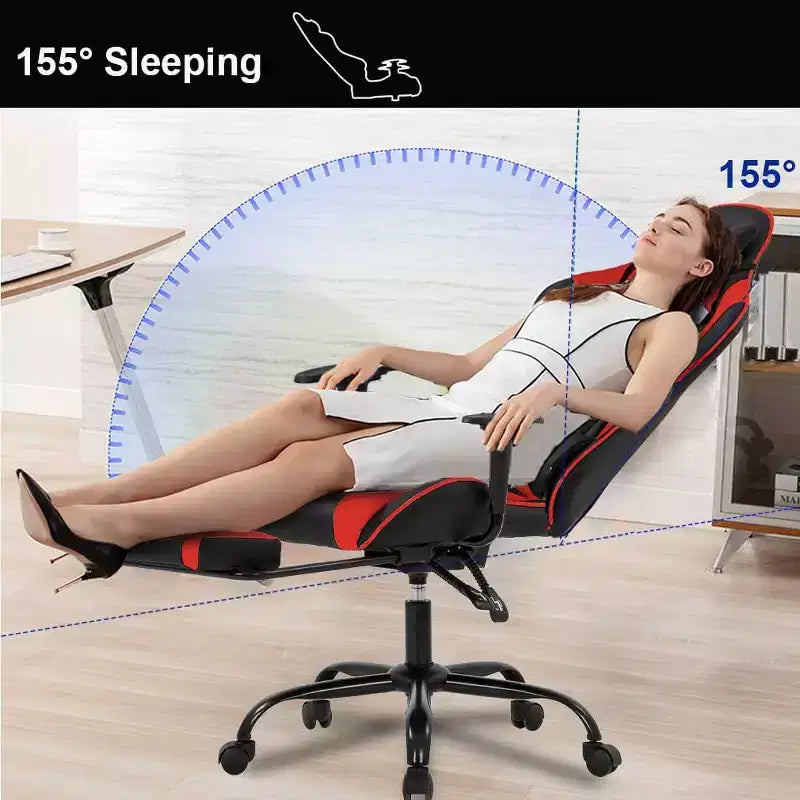 FDW PC Gaming Chair Desk Chair Office Chair Executive High Back PU Leather Racing Computer Chair with Lumbar Support Footrest