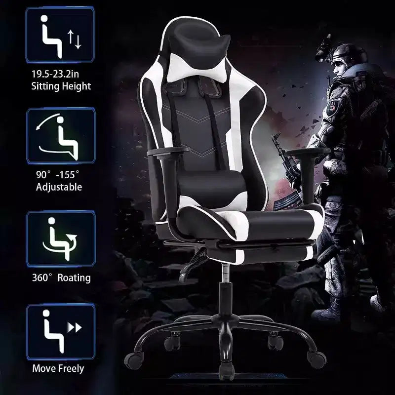 FDW PC Gaming Chair Desk Chair Office Chair Executive High Back PU Leather Racing Computer Chair with Lumbar Support Footrest
