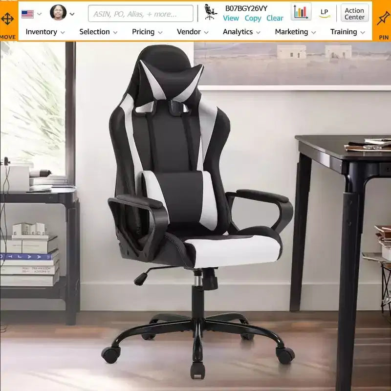 FDW PC Gaming Chair Desk Chair Office Chair Executive High Back PU Leather Racing Computer Chair with Lumbar Support Footrest