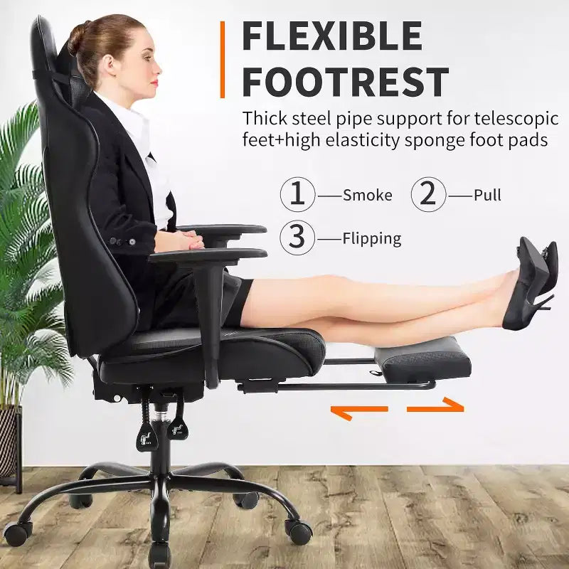 FDW PC Gaming Chair Desk Chair Office Chair Executive High Back PU Leather Racing Computer Chair with Lumbar Support Footrest