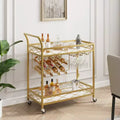Gold Bar Carts with 2-Tiers Storage Shelves, Mobile Kitchen Seving Carts on Wheels with Wine Rack and Glass Holder for Kitchen, Living Room