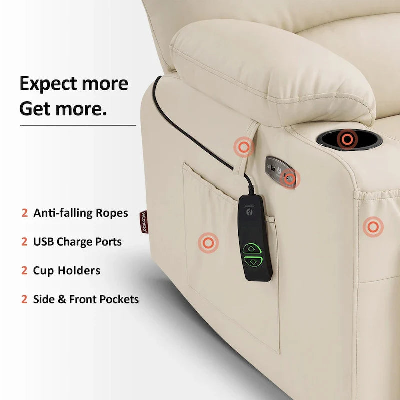 MCombo Power Lift Recliner Chair Sofa with Massage and Heat, Faux Leather R7096 (Medium-Wide)