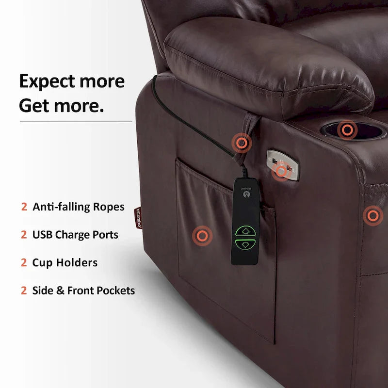 MCombo Power Lift Recliner Chair Sofa with Massage and Heat, Faux Leather R7096 (Medium-Wide)