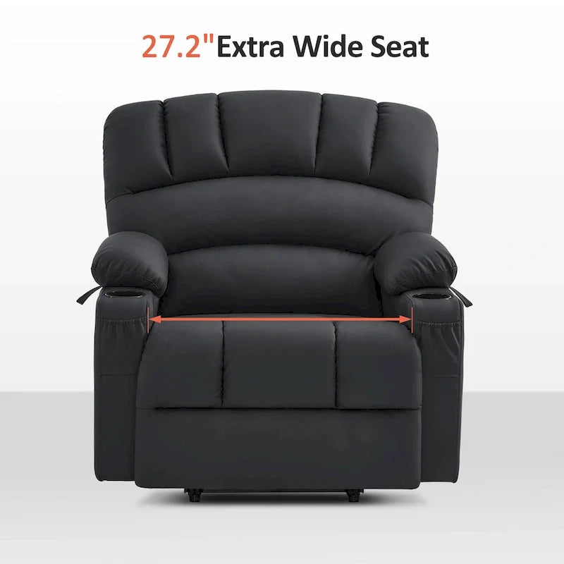 MCombo Power Lift Recliner Chair Sofa with Massage and Heat, Faux Leather R7096 (Medium-Wide)