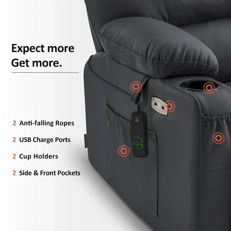 MCombo Power Lift Recliner Chair Sofa with Massage and Heat, Faux Leather R7096 (Medium-Wide)