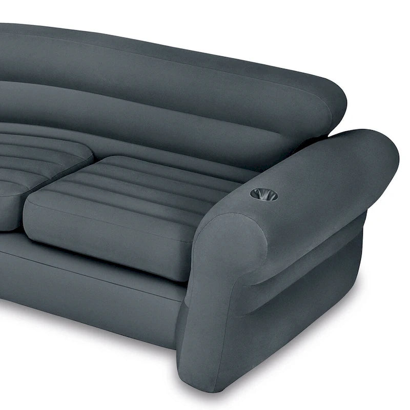 Intex Corner Sofa L-Shaped Inflatable Lounge Couch w/ Cupholders, Gray (2 Pack) - 26