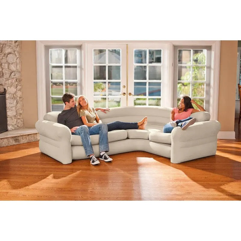Intex Corner Sofa L-Shaped Inflatable Lounge Couch w/ Cupholders, Gray (2 Pack) - 26