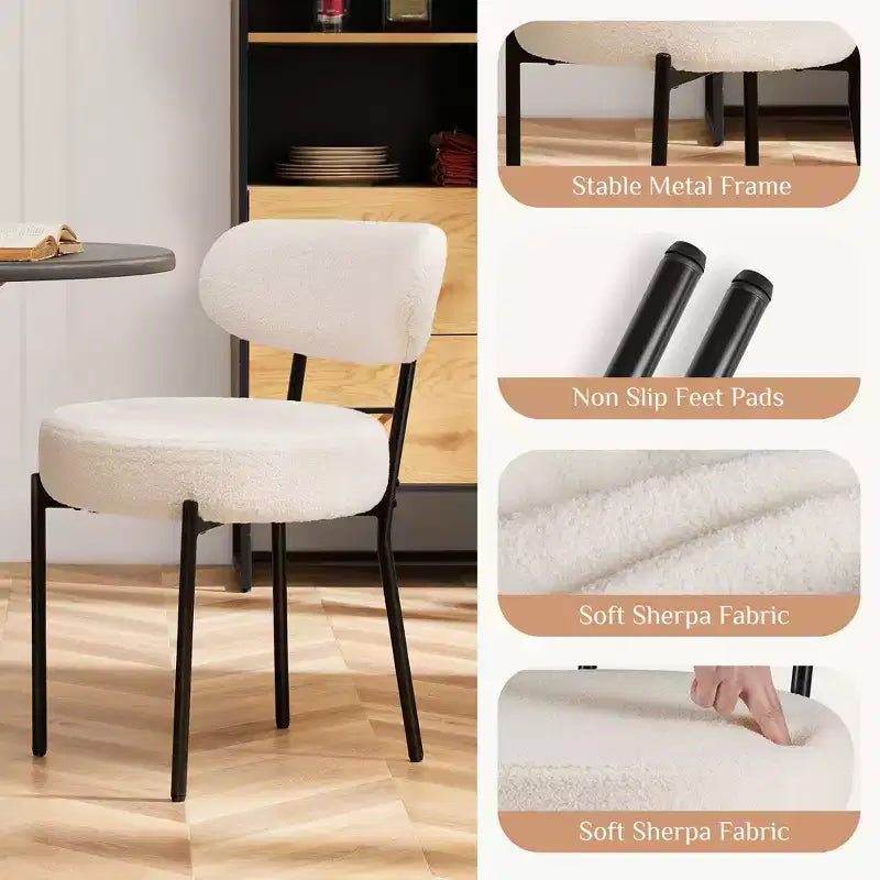 JIONJOY Sedia da Pranzo Accent Imbottita in Teddy con Gambe in Metallo Set da 2