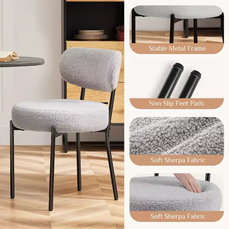 JIONJOY Sedia da Pranzo Accent Imbottita in Teddy con Gambe in Metallo Set da 2