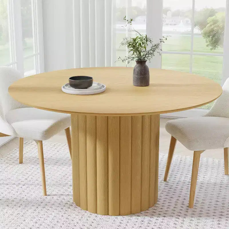 Dovelina Tavolo da pranzo rotondo Mid-Century in legno Tavolo da cucina per 4 persone - Legno naturale