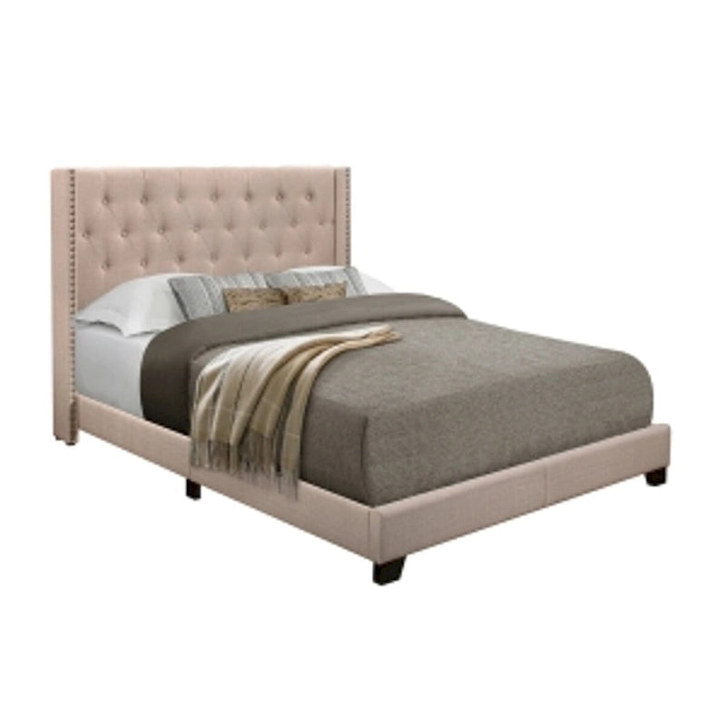 Letto imbottito trapuntato Morgan in tessuto beige