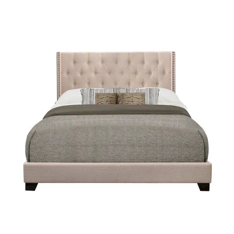 Letto imbottito trapuntato Morgan in tessuto beige