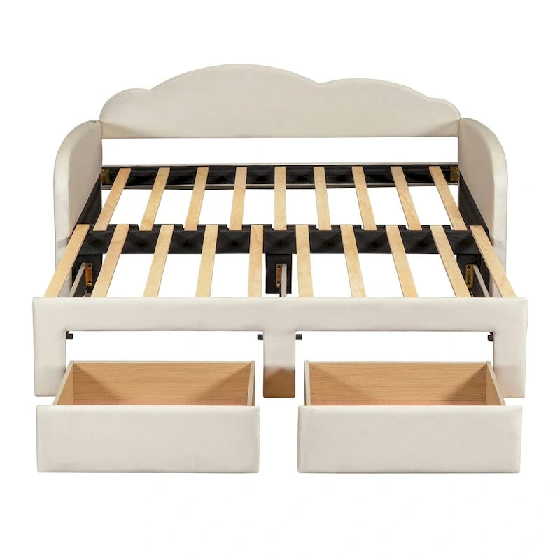 Twin Size Upholstered daybed with Trundle & 2 Drawers