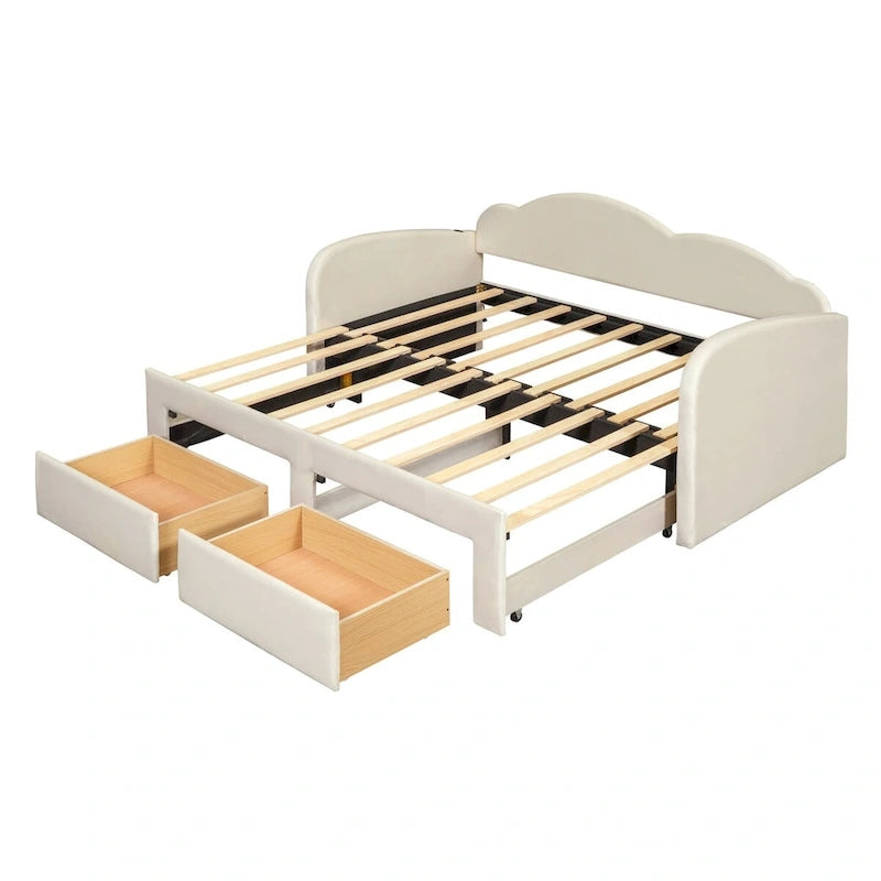 Twin Size Upholstered daybed with Trundle & 2 Drawers