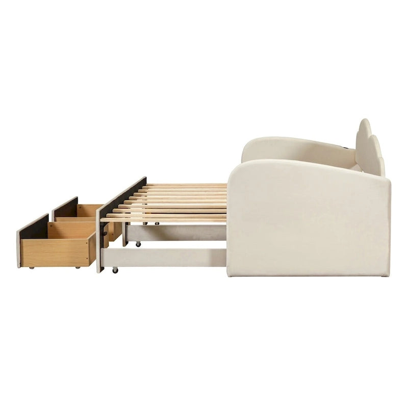 Twin Size Upholstered daybed with Trundle & 2 Drawers