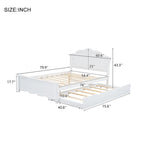 Letto a piattaforma matrimoniale in legno con testiera e rotelle singole, bianco