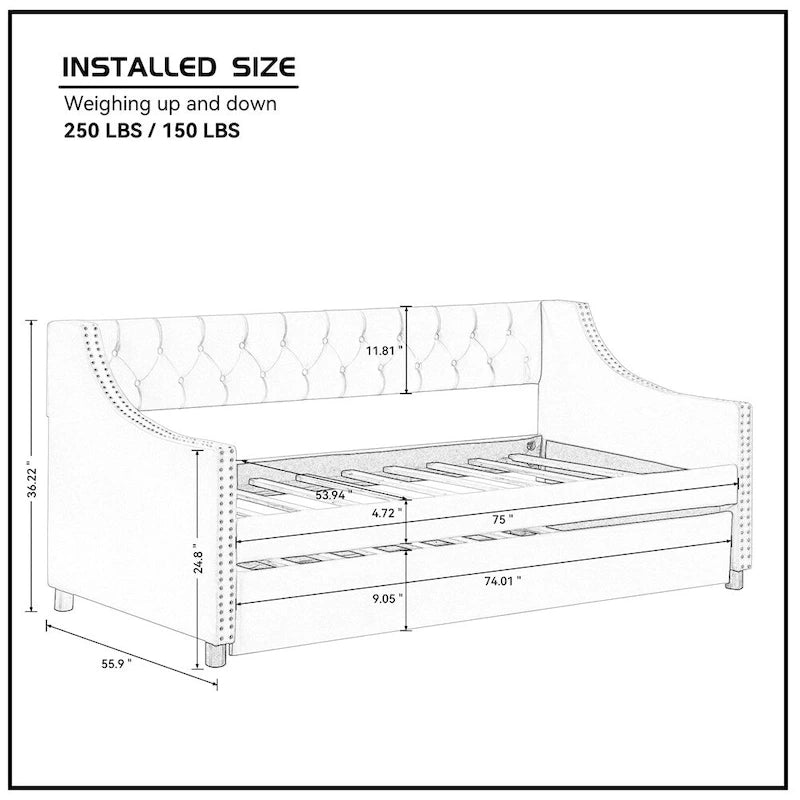 Full Size Daybed with Trundle Upholstered Tufted Sofa Bed with Button