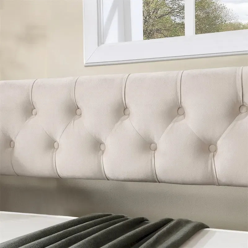 Full Size Daybed with Trundle Upholstered Tufted Sofa Bed with Button