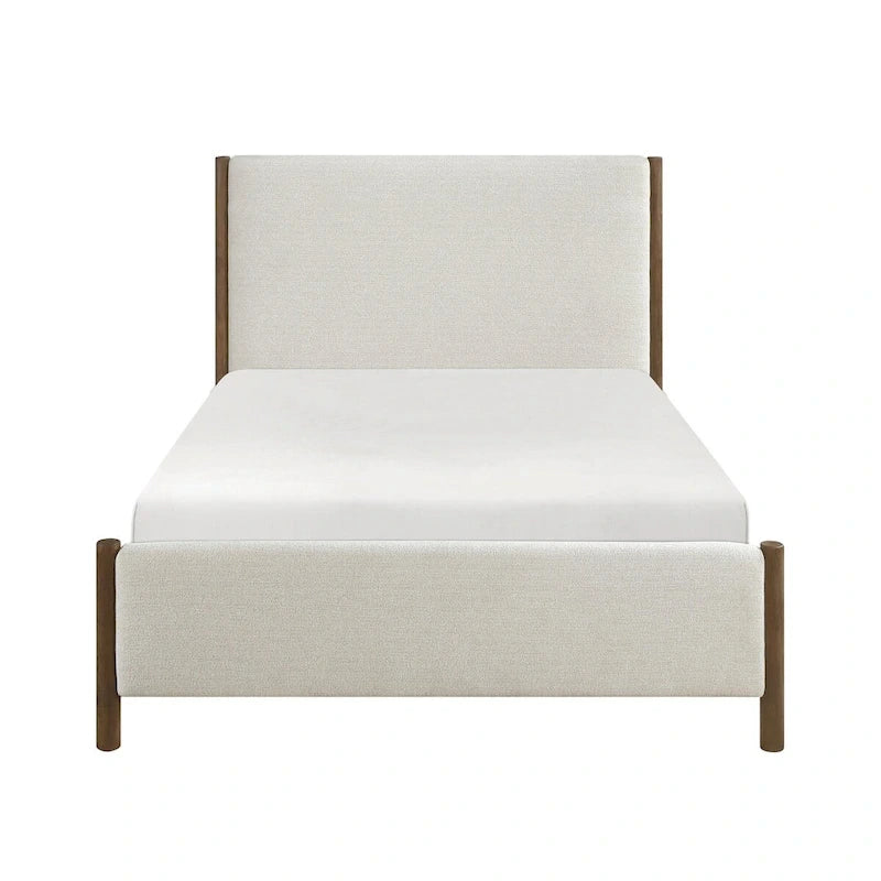 Beige Chenille Upholstered Platform Bed SolidWood 1pc
