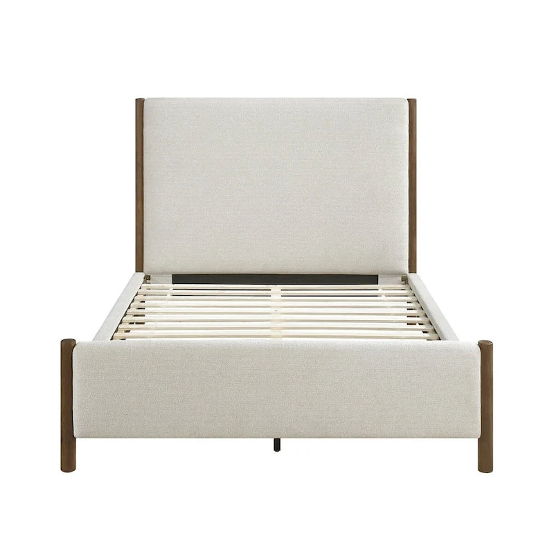 Beige Chenille Upholstered Platform Bed SolidWood 1pc