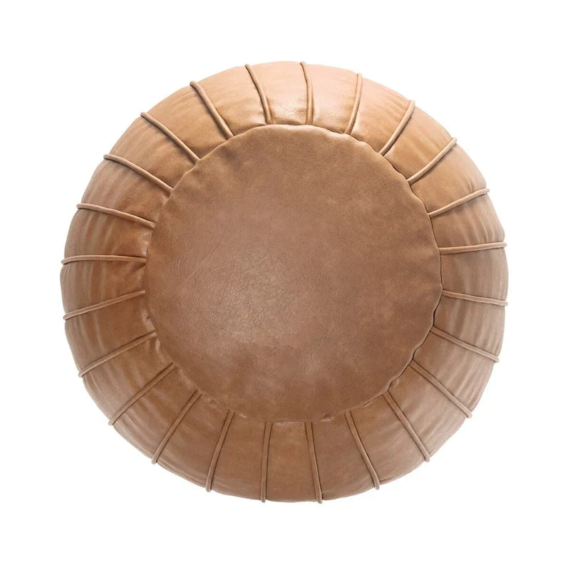 Nuloom Faux Leather Round Filled Ottoman Pouf