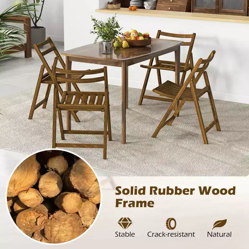 Set di 2/4 sedie pieghevoli Costway con struttura in legno di gomma, seduta a doghe e schienale curvo