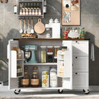 Large Rolling Kitchen Island with Storage and Power Supply