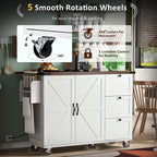 Large Rolling Kitchen Island with Storage and Power Supply