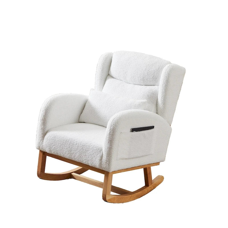 Modern Accent High Backrest Living Room Lounge Arm Rocking Chair, Two Side Pocket