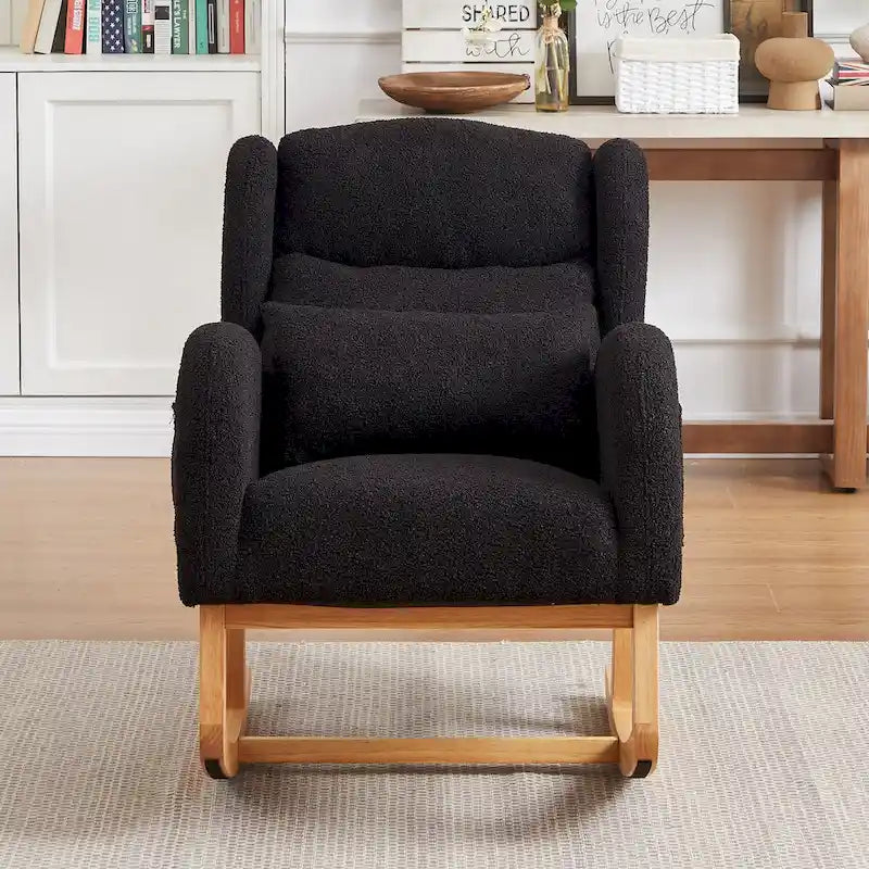 Modern Accent High Backrest Living Room Lounge Arm Rocking Chair, Two Side Pocket