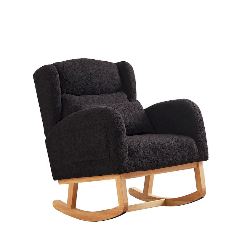 Modern Accent High Backrest Living Room Lounge Arm Rocking Chair, Two Side Pocket