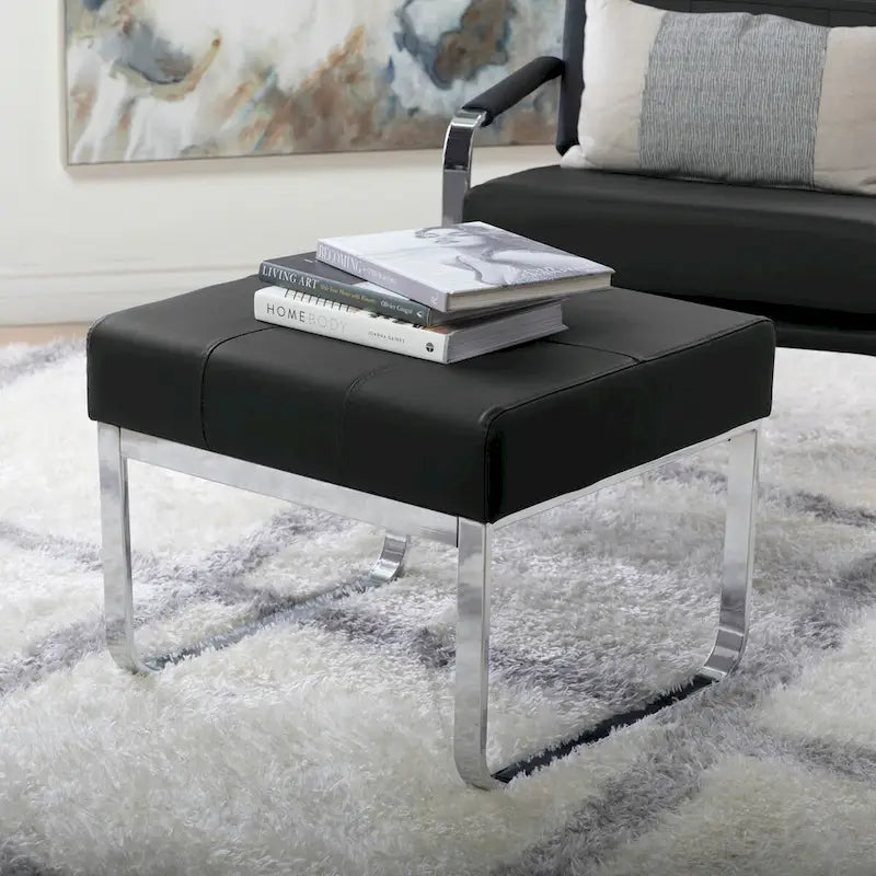 Studio Designs Home Allure Rectangular Metal Blended Leather Modern Ottoman