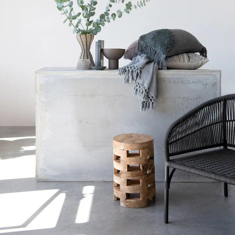 Wood Stool with Textured Surface