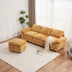 Modern Deep 3-Seat Sofa Couch with Ottoman